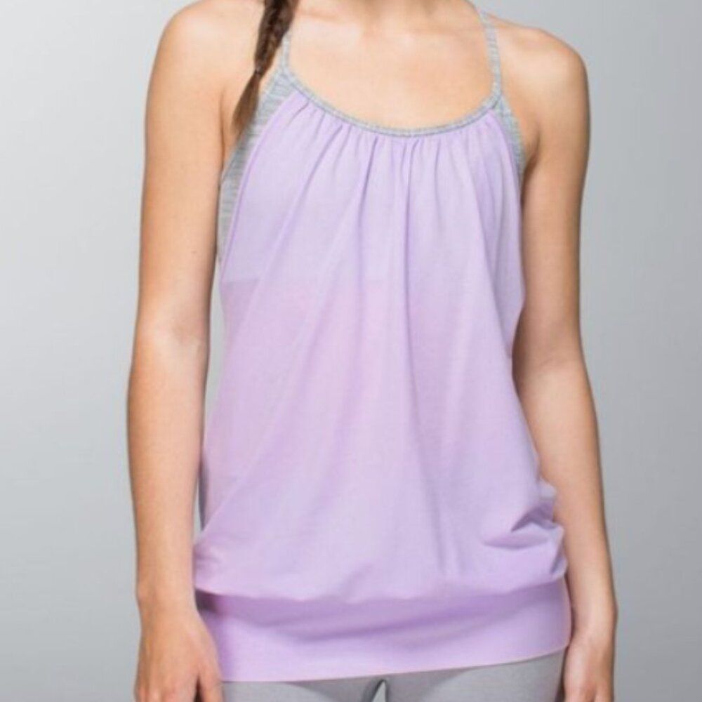 Lululemon Lilac Grey Strap Scoop Neck Layered Top with built-in Bra size 4